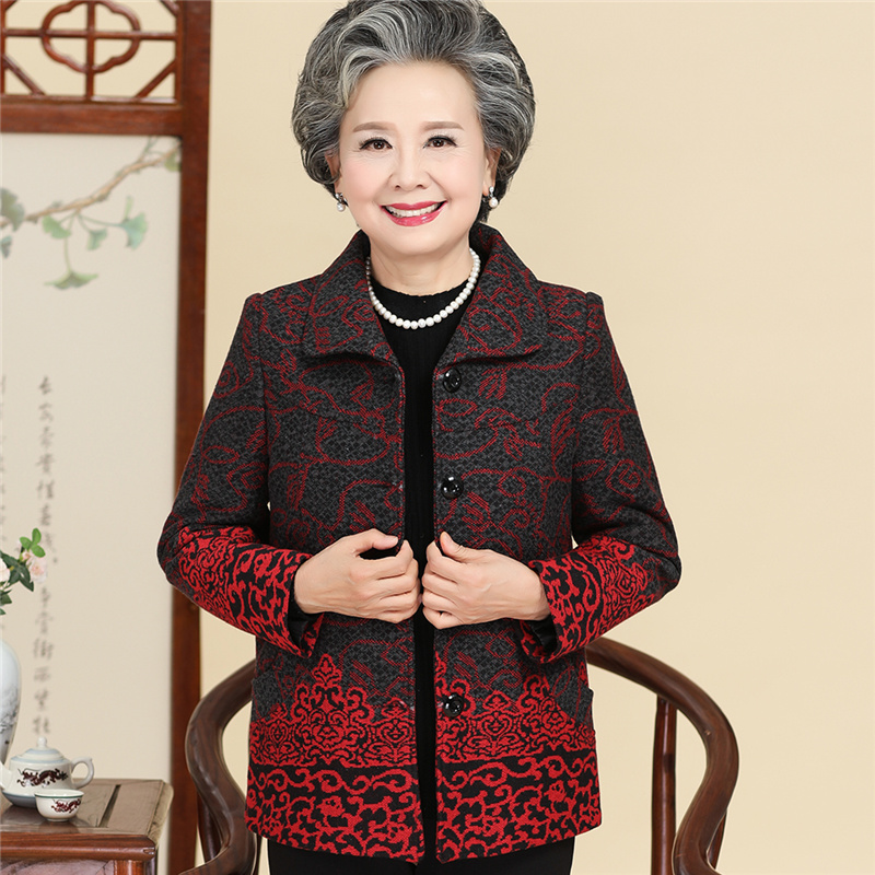 Red TopMiddle aged and elderly loose coat female mom Spring  Granny Costume 60 year 70 the elderly clothes mother-in-law jacket old lady suit