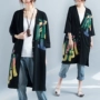 2018 mùa thu phong cách mới nghệ thuật retro loose đoạn dài bảy điểm tay áo in ấn kích thước lớn của phụ nữ áo len cardigan coat áo khoác nữ form rộng