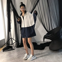 2018 mùa thu và mùa đông mới của Hàn Quốc phiên bản của đơn giản Hồng Kông hương vị BF gió 垮 vai quá khổ bat tay áo lông cừu áo len áo khoác nữ áo nỉ phong cách thể thao 