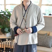 Áo xuân nam Hanfu áo sơ mi nam áo gió Trung Quốc thanh niên Trung Quốc nằm thiền phục vụ trà quốc phục - Trang phục dân tộc