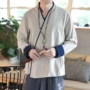 Áo xuân nam Hanfu áo sơ mi nam áo gió Trung Quốc thanh niên Trung Quốc nằm thiền phục vụ trà quốc phục - Trang phục dân tộc bo dan toc cho nam nu
