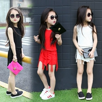 2018 mùa hè mới của Hàn Quốc trẻ em cá tính giản dị tua dài cotton không tay vest T-shirt + quần short phù hợp với quần áo be trai sành điệu