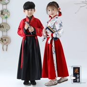 Trang phục trẻ em Hanfu sách Tongguo quần áo học sinh nam và nữ ba nhân vật bằng cách biểu diễn quần áo trẻ em sân khấu biểu diễn trang phục múa - Trang phục