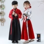 Trang phục trẻ em Hanfu sách Tongguo quần áo học sinh nam và nữ ba nhân vật bằng cách biểu diễn quần áo trẻ em sân khấu biểu diễn trang phục múa - Trang phục váy công chúa bé gái