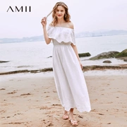 Amii tối giản tươi mát bên bờ biển kỳ nghỉ 2019 hè mới lệch eo thêu váy cotton rỗng - Sản phẩm HOT