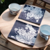 Gốc Trung Quốc in bông vải lanh nghệ thuật đế lót ly placemat pad cách nhiệt bảng mat bàn cà phê mat bát mat sen xanh Khăn trải bàn