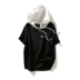 の [TX193008MG] cười Hange thời trang giản dị màu đen và trắng phù hợp với phiên bản lỏng ngắn tay trùm đầu T-Shirt Áo phông