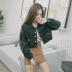 Mùa xuân phụ nữ mới Hàn Quốc tua mặt dây chuyền túi lớn vải to sợi cao eo áo khoác ngắn sinh viên bình thường áo sơ mi thủy triều Áo khoác ngắn
