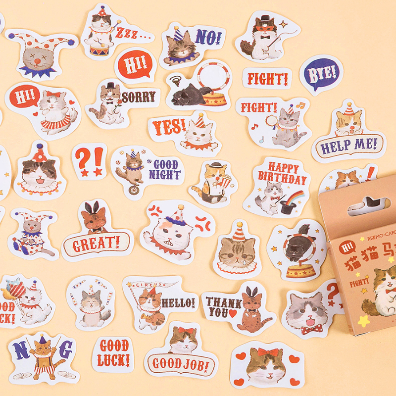 Cat Circus (45)do my Meow little cat Hand account diary Stickers Cartoon lovely decorate album diy Stickers seal box-packed stick