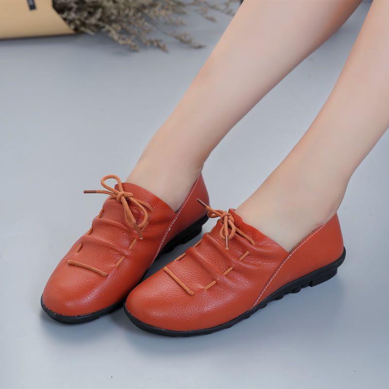 OrangeWomen Doug shoes 2018 spring and autumn soft sole Small leather shoes Mom shoes Flat bottom Single shoes genuine leather Shoes for pregnant women leisure time Women's Shoes