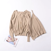 [Hai mảnh] G ¥ 12 Dài tay V-Cổ đơn ngực đan áo len mùa thu Hàn Quốc áo len ngắn coat 2 bộ