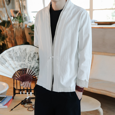 Mùa xuân áo gió nam áo khoác Trung Quốc phong cách linen cardigan người đàn ông retro của Trung Quốc phong cách Hanfu cộng với phân bón để tăng quần áo Áo gió