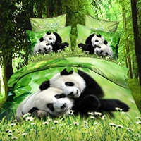 3D ba chiều màu xanh lá cây bốn mảnh da cotton bộ đồ giường gấu trúc phiên bản lớn của cỏ động vật tấm chăn - Bộ đồ giường bốn mảnh mền gối