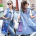 Mùa xuân và mùa hè phiên bản Hàn Quốc cộng với phân bón XL 200 pounds chất béo mm dài đoạn sequin denim vest vest vest vest nữ áo khoác bomber nữ Áo vest