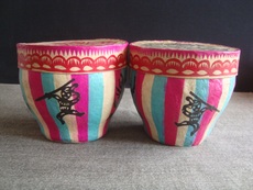 Резьба из бумаги a3174文革孙悟空剪纸超微小笸箩2个一对，可爱胶东民俗纸斗