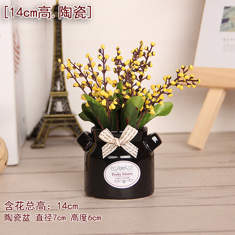 Black bottle & Yellow Acacia beanshop office Showcase decorate simulation Potted plants Small ornament Green plants artificial flower Botany a living room simulation flowers and plants