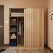 Đơn giản tủ quần áo cửa trượt tủ gỗ rắn tối giản hiện đại lắp ráp tấm gỗ kết hợp hai lớn trượt tủ quần áo cửa - Buồng