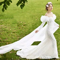 Свадебное платье подходит для фотосессий для влюбленных, ретро кружевная одежда, французский ретро стиль, крой «рыбий хвост»