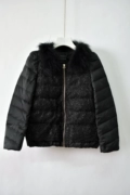 IAM27 thương hiệu quầy màu đen mùa đông lông cổ áo ren khâu đoạn ngắn xuống hoang dã áo khoác