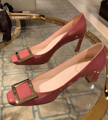taobao agent 2024 new dry rose, commute patent leather square high heel high -heeled shoes female wedding shoes buckle thick heels single shoes female middle heel