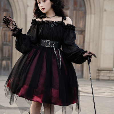 taobao agent Five -year -old old shop four colors lolita skirt daily simple cabbage, Xia Goth dark, genuine Genuine full set of all OP black Lolita