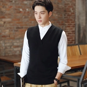 Áo vest nam mùa thu Hàn Quốc Áo vest mỏng cotton cổ chữ V không tay áo len áo len giản dị