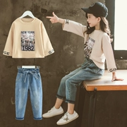 Quần denim bé gái 2019 mùa thu mới quần áo trẻ em lớn Phiên bản Hàn Quốc của quần denim hoang dã phù hợp - Quần jean