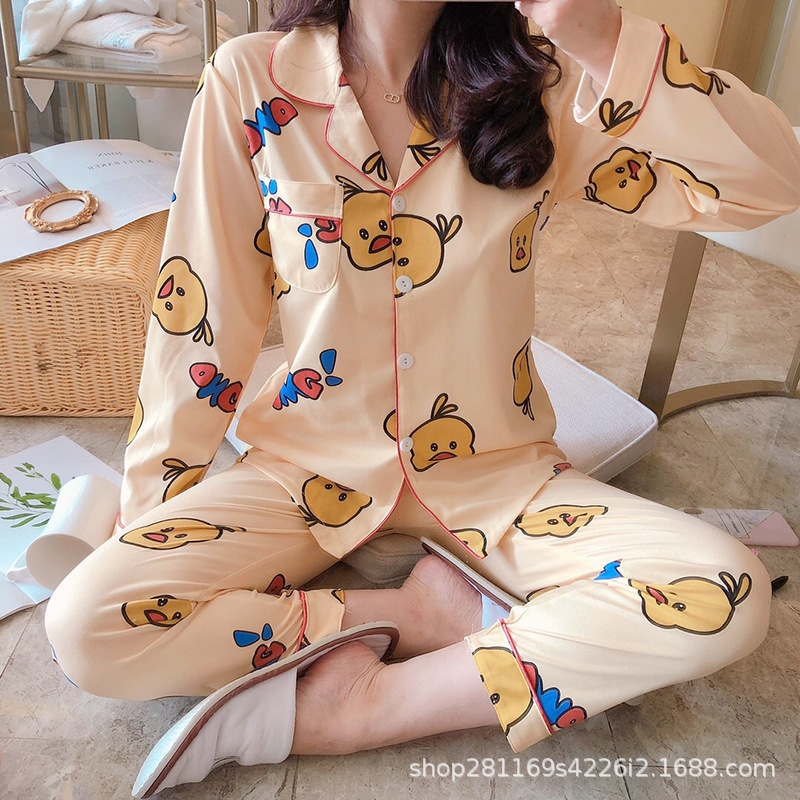 Xiaohuang DuckpyjamasladiesNightwearWomenPajamassetPijamasSolid