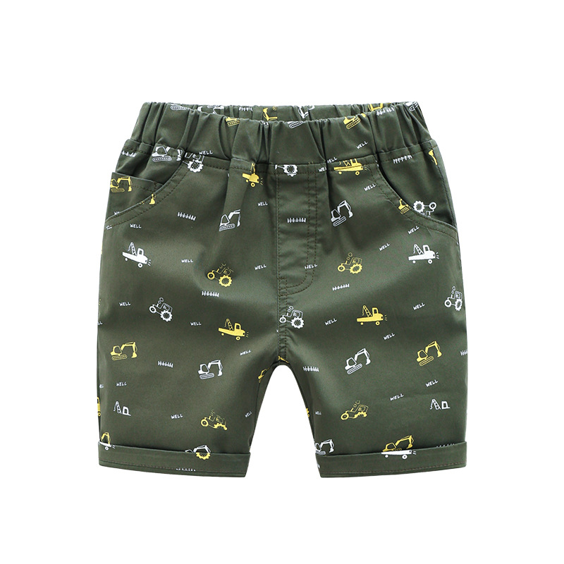 Summer 18C Pants Kz2726 Army GreenBoy shorts 2021 summer new pattern Children's wear baby pure cotton Capris children leisure time shorts Wear out tide