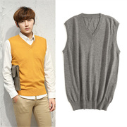 V-cổ cashmere vest nam áo ghi lê mùa thu và mùa đông đơn giản không tay áo thun knit đáy áo thời trang Hàn Quốc phiên bản của chiếc áo len màu rắn