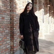 18 mùa thu và mùa đông Hàn Quốc phiên bản mới của cổ áo lỏng lẻo trong phần dài của áo len đơn ngực 茧 loại túi hip áo len nữ