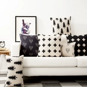 Rừng bắc âu ins đơn giản màu đen và trắng xám hình học bay cửa sổ office home bông và vải lanh gối xe eo sofa đệm