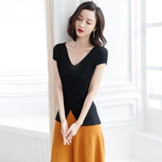 Mùa hè 2019 phiên bản mới của Hàn Quốc thắt lưng áo len ngắn tay áo len nữ áo khoác ngắn CHIC nữ - Áo len cổ chữ V
