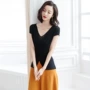 Mùa hè 2019 phiên bản mới của Hàn Quốc thắt lưng áo len ngắn tay áo len nữ áo khoác ngắn CHIC nữ - Áo len cổ chữ V áo len dáng dài