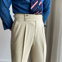 Г -н Лу Сан Уайт Высокие брюки с прямыми брюками Неаповые повседневные деловые деловые итальянские парижские брюки длинные брюки Мужчины