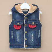 Quần áo bé trai denim vest mùa thu và mùa đông Phiên bản Hàn Quốc của trẻ em mới cộng với nhung trẻ em lớn bé gái dày vest - Áo ghi lê