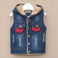 Quần áo bé trai denim vest mùa thu và mùa đông Phiên bản Hàn Quốc của trẻ em mới cộng với nhung trẻ em lớn bé gái dày vest - Áo ghi lê áo trẻ em