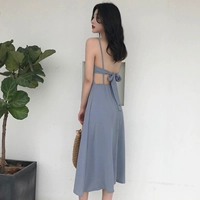 Mùa hè mới sexy lại hollow bow tie cao eo đu lớn váy thủy triều đơn giản màu rắn slim dress 	váy hạ eo xếp ly	