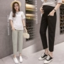 Mang thai mùa hè quần nâng bụng 2019 mới mặc quần legging mỏng phiên bản Hàn Quốc của quần lửng thoáng khí mỏng 9 quần - Phụ nữ mang thai quần / quần bụng quần bầu cotton