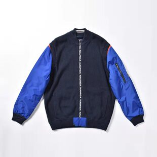 [NAUTICA诺帝卡羊绒拼色毛衣运动开衫飞行员夹克休闲服180码 84114]