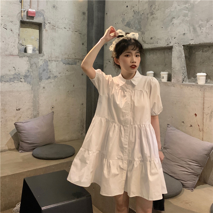 Whitepuff sleeve Dress summer Doll Collar white solar system little chap temperament polo Cake Shirt skirt easy princess