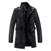 Mùa thu và mùa đông nam phần dài cộng với nhung da Hàn Quốc phiên bản của mỏng da áo gió áo khoác thanh niên đầu máy PU leather jacket triều