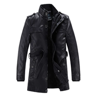 Mùa thu và mùa đông nam phần dài cộng với nhung da Hàn Quốc phiên bản của mỏng da áo gió áo khoác thanh niên đầu máy PU leather jacket triều áo choàng nam