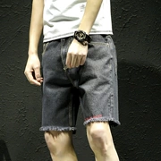 Quần tây hợp mốt mùa hè denim quần short nam giản dị cộng với phân bón XL quần dài quần béo nam - Quần jean