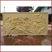 Yijin Art Art Sandstone Lizer Sculpture Внутренняя и внешняя украшение крыльца Трехмерной роспись отель вилла фоновая стена лотос лист Lotus Leaf