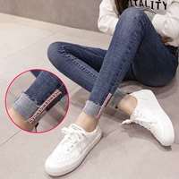 Mùa xuân và mùa thu bà bầu quần denim mềm mại mang thai mẹ cộng với nhung mặc quần legging giản dị quần bầu baggy công sở