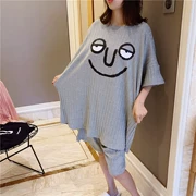 Đồ ngủ mùa hè nữ phiên bản Hàn Quốc của phim hoạt hình vui nhộn dịch vụ gia đình dệt kim cotton ngắn tay ngắn phù hợp có thể được mặc - Bộ Pajama