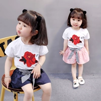 Váy bé gái hè 2018 mới phù hợp với phiên bản Hàn Quốc của quần áo bé gái nước ngoài trẻ em tay ngắn hai bộ quần áo trẻ em thủy triều quần áo trẻ sơ sinh cao cấp