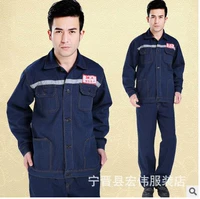 Mùa thu và mùa đông dày denim yếm thiết lập chống hàn điện thợ hàn bảo hiểm lao động quần áo nam dài tay tự động sửa chữa dụng cụ quần vải nam