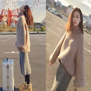 Chic Hàn Quốc loa rộng tay rộng đặt áo len mỏng nữ len dày trong phần dài cổ cao phù hợp với T